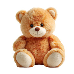 Obraz premium Adorable light brown teddy bear sitting, isolated on transparent background. background removed