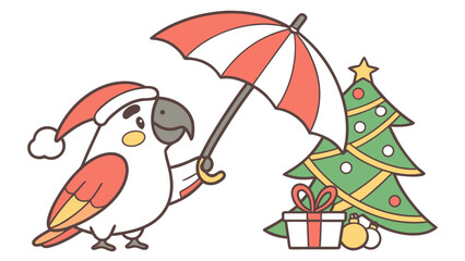 Creative SVG: Curious Parrot with under an umbrella in a Festive Cheer colored Christmas theme