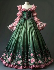 Elegant, floral gown with puffed sleeves