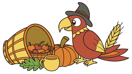 Playful Relaxed Parrot design, styled with with a tiny crown and Grateful Harvest shades in a Thanksgiving setting