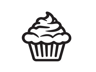 Modern Cupcake Icon in Stylish Minimal Vector Line Artwork Illustration