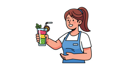Woman Holding a Colorful Drink with Straw and Mint.