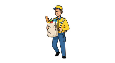 Delivery man carrying a grocery bag.