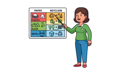 Teacher Explaining Recycling Chart to Students.