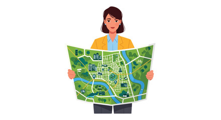 Woman Studying City Map Focused on Navigation.