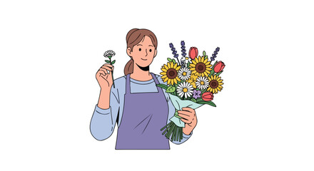 Female Florist Arranging Beautiful Bouquet of Fresh Flowers.