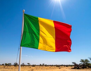 Waving national flag against a bright blue sky