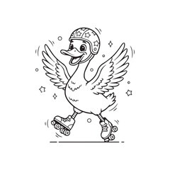 Cute Duck on Roller Skates Wearing a Helmet