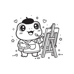 Cute Frog Artist Painting on a Canvas