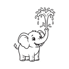 Happy Elephant Spraying Water from its Trunk