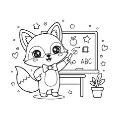 Happy Fox Teacher with a Bow Tie at a Chalkboard