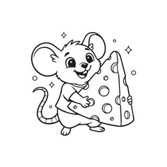 Happy Mouse Character Holding a Big Piece of Cheese