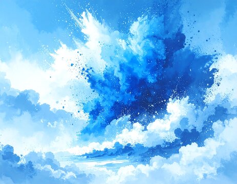 Abstract vibrant blue and white cloud explosion