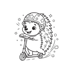 Cute Hedgehog with a Helmet Riding a Kick Scooter