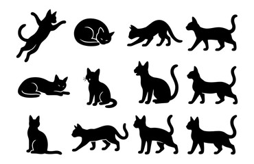 Obraz premium Silhouette cat poses collection for creative projects and designs