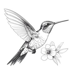 Obraz premium Elegant hummingbird in flight, near a flower