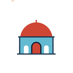 Simple flat icon of a mosque with a red dome and blue building