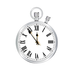 Metal Old Vintage Pocket Watch with Roman Numerals. Realistic Antique Clock Face. Vector