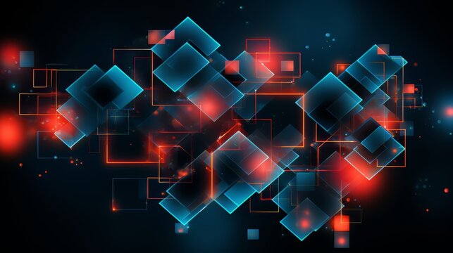 Colorful image of squares and rectangles with red and blue colors. The image has a futuristic and abstract feel to it