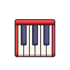Simple cartoon piano keyboard with red accents on black background