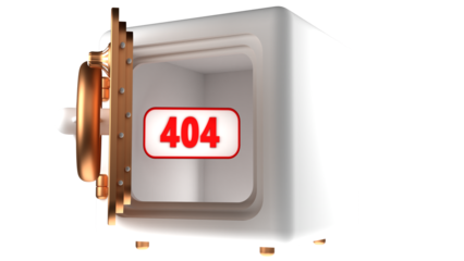 UI Icon. A bank safe with a sign inside that says "404". Image for a financial institution's website.