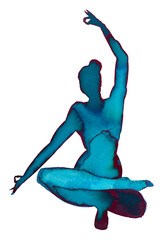 Elegant figure in watercolor and ink showcasing a poised meditation pose in tranquil hues