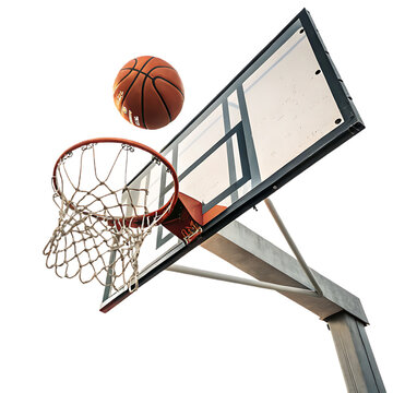 basketball hoop and the ball about to fall into the net isolated on a transparent background