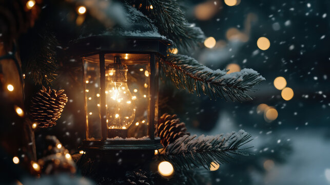 christmas lantern in the snow