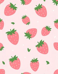 Cute strawberry pattern on a pink background