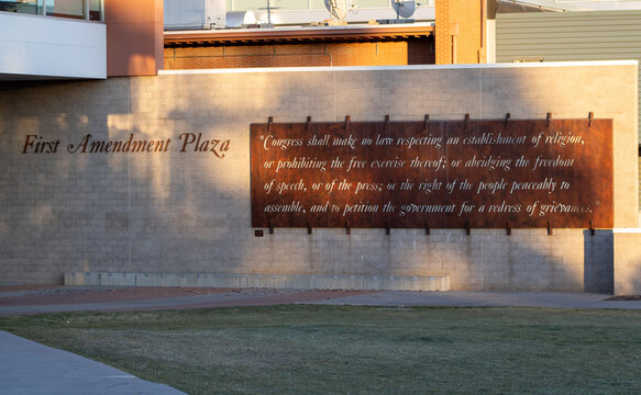 First Amendment Plaza at Northern Arizona University Communications building