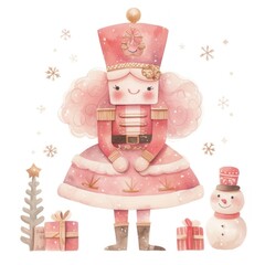 Obraz na płótnie Canvas Pink nutcracker illustration snowman colors.
