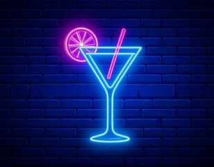 Neon martini glass with citrus slice