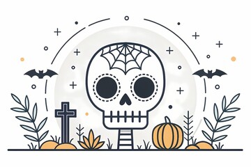 Flat design skeletons and skulls for Halloween backgrounds
