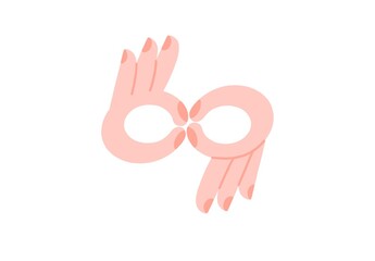 A minimalistic illustration of two hands forming circular shapes with their fingers, symbolizing connection and unity. The design is simple and clean with soft pastel pink colors, conveying harmony