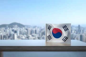 South Korea Flag with Seoul Cityscape