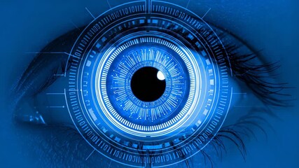 Close-up of human eye with digital technology overlay, focusing on futuristic vision and biometric identification concept - Powered by Adobe