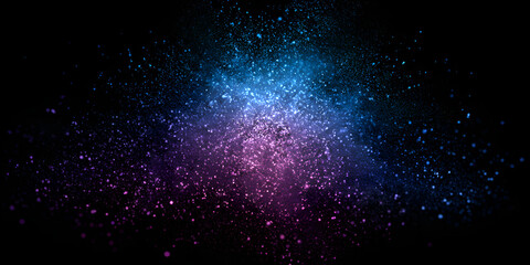 Circular cluster of glowing particles forming a vibrant blue and pink burst