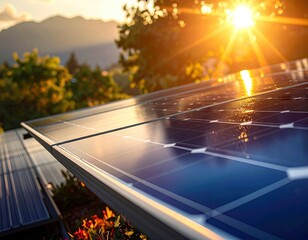 Solar Panel Energy at Sunset