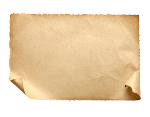 A rectangular torn piece of aged, light brown parchment paper The edges are irregular