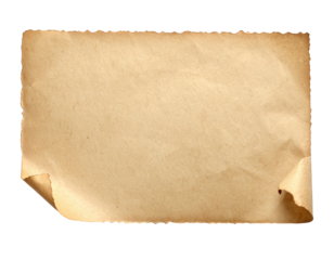 A rectangular torn piece of aged, light brown parchment paper The edges are irregular