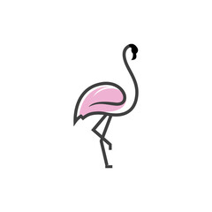 Stylized flamingo illustration with pink wing and black outline on white background.