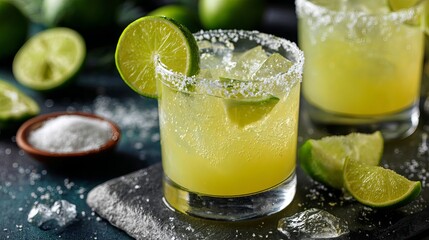Refreshing margarita served in a salted glass with a lime garnish, ideal for summer parties and get-togethers.