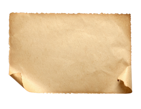 A rectangular torn piece of aged, light brown parchment paper The edges are irregular