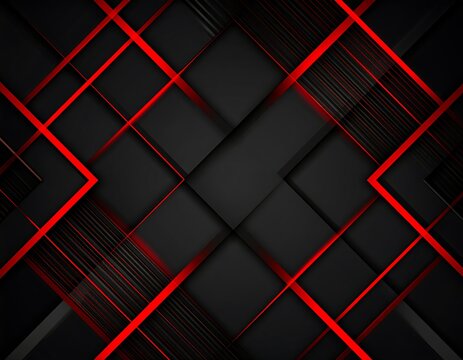 Abstract geometric background with red lines and dark gray squares