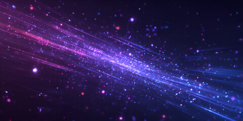 Fast-moving purple and blue particles in diagonal flow across dark background