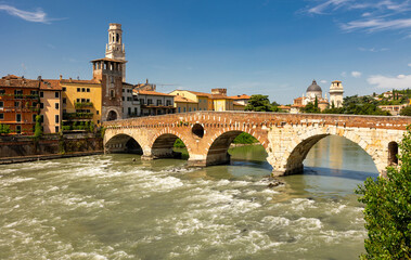 Ponte Pietra is Roman arch bridge over Adige river in the Italian city of Verona. Italy