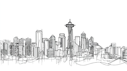 Fototapeta premium Seattle Minimalist One Continuous Line Art Vector Illustration