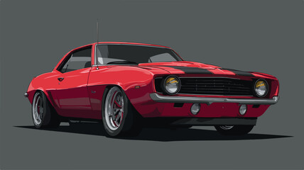 Sleek Red Muscle Car Illustration on Gray Background