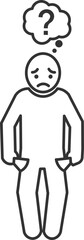 Minimalist icon of sad person with no money and worried about finances