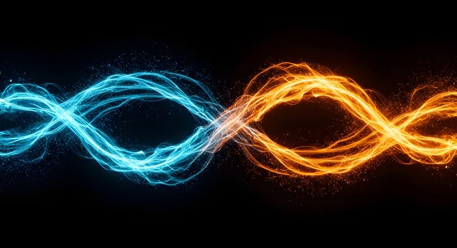 Two distinct brightly colored streams of light
